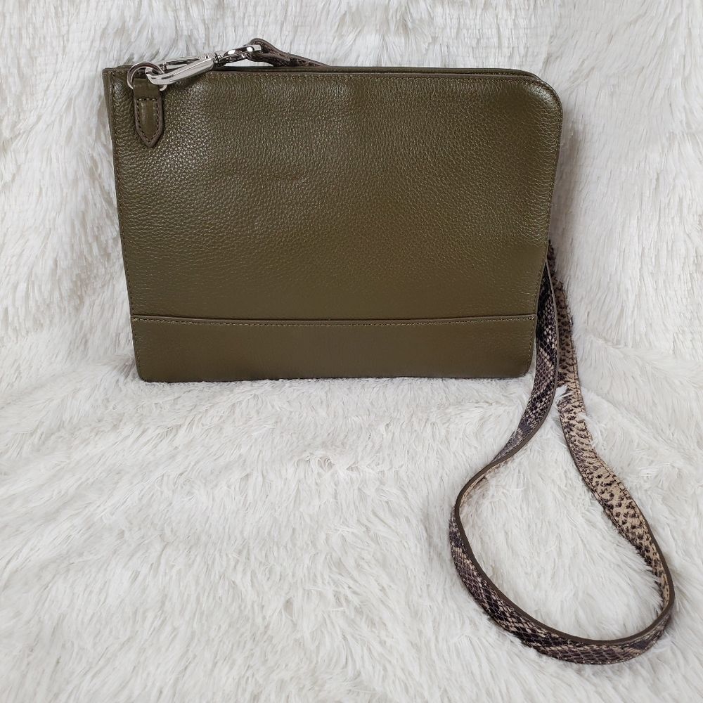 G.I.L.I. GILI Leather Crossbody Bag Snake Print Strap Green